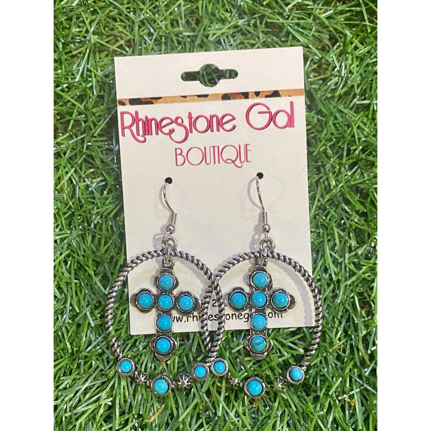 New Montana West Women's Rustic Cross Hoop Earrings In Turquoise